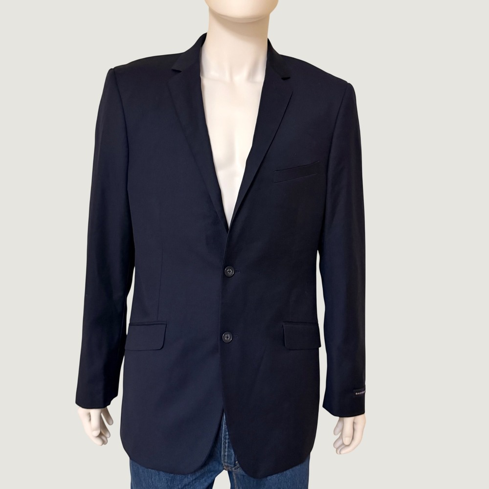 Bachrach Men Navy Blue Super 120s Wool Slim Fit Two Button Blazer Sport Coat 40R